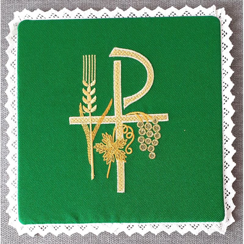 Palka haftowana zielona - P, kłos, winogrona