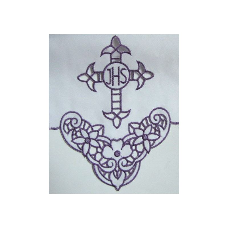 Obrus ołtarzowy haftowany - fioletowy krzyż IHS (58)