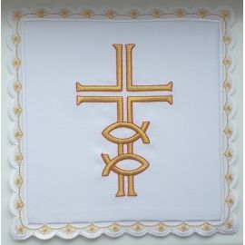Palka biała haftowana Krzyż ryby (1)