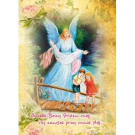 Anioł Stróż - Ikona dwustronna z modlitwą format A5 (Brokat)