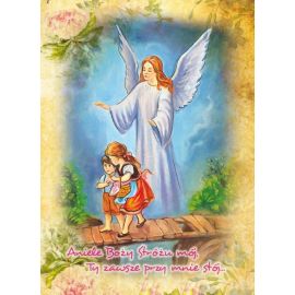 Anioł Stróż - Ikona dwustronna z modlitwą format A5 (Brokat 2)