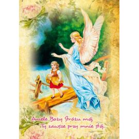 Anioł Stróż - Ikona dwustronna z modlitwą format A5 (Brokat 3)