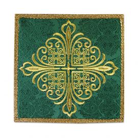 Palka haftowana zielona krzyż - tkanina żakard