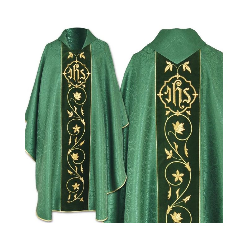 Ornat gotycki zielony haftowany - pas aksamit (42)