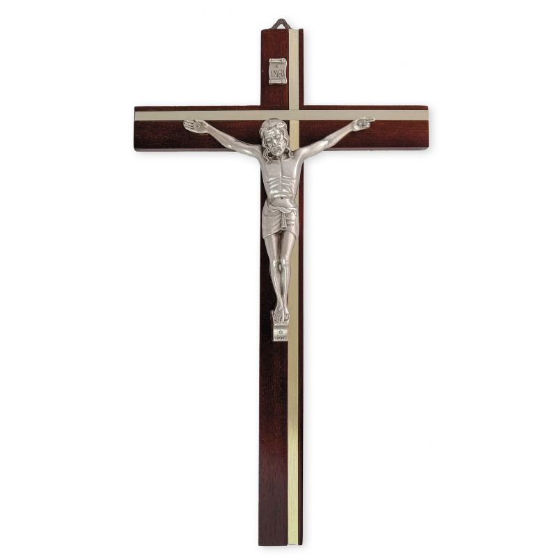 Krzyż drewniany inkrustowany metalem (1)