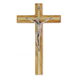 Krzyż z drzewa oliwnego inkrustowany metalem (2)