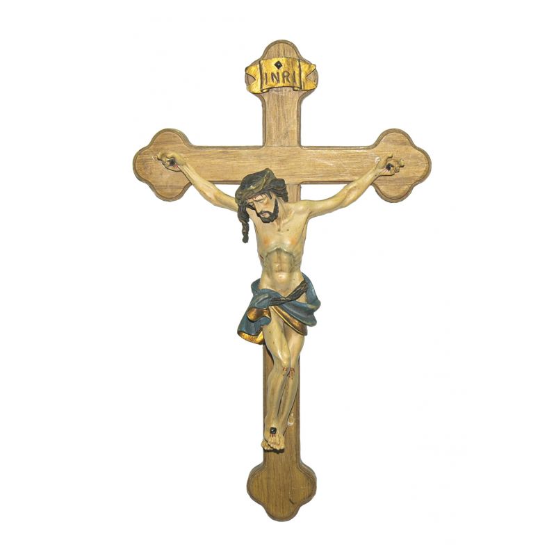 Krzyż drewniany 18x11 cm - pasyjka z masy żywicznej