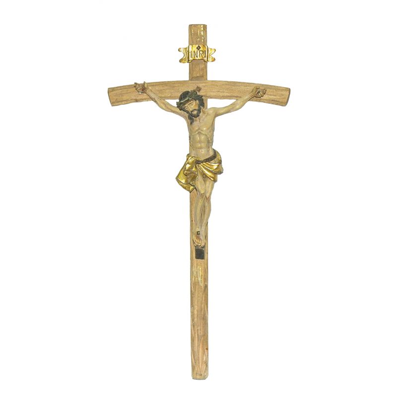 Krzyż drewniany 25x13 cm - pasyjka z masy żywicznej