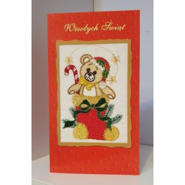 Kartka z obrazkiem haftowanym - Wesołych Świąt