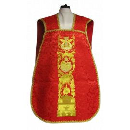 Ornat rzymski haftowany czerwony, Alfa i Omega (64)