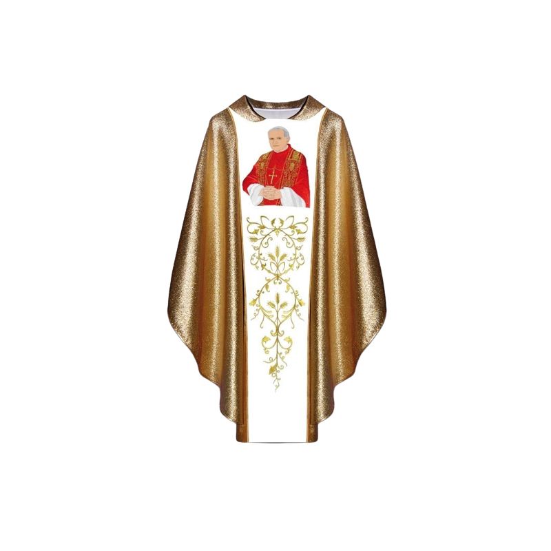 Ornat z wizerunkiem Jana Pawła II - materiał złoty (B)