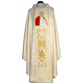 Ornat z wizerunkiem Jana Pawła II - materiał kremowa rozeta