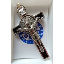 Krzyż Św. Benedykta, metalowy w kolorze srebrnym 8 x 4,2 cm