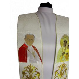 Stuła haftowana Jan Paweł II i Matka Boża Częstochowska