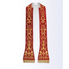 Stuła czerwona z motywem eucharystycznym, aksamit - 120 cm