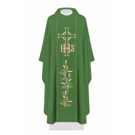 Ornat haftowany z symbolem IHS, Krzyża i winogron - zielony (H108)