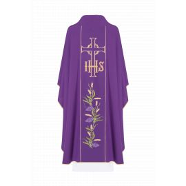Ornat haftowany z symbolem IHS, Krzyża i winogron - fioletowy (H110)