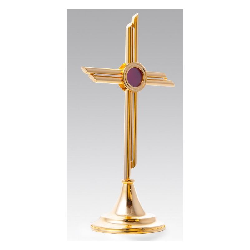 Relikwiarz mosiężny, złocony w formie krzyża 37 cm - (22S)