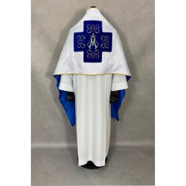 Welon liturgiczny ecru, pasy aksamit - Maryjny (30)