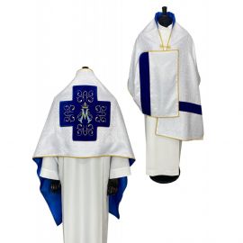 Welon liturgiczny ecru, pasy aksamit - Maryjny (30)