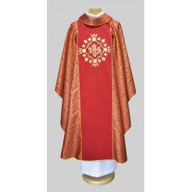 Ornat kapłański haftowany, czerwony - IHS (1K)