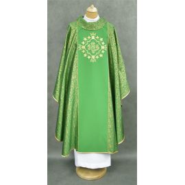 Ornat kapłański haftowany, zielony - IHS (2K)