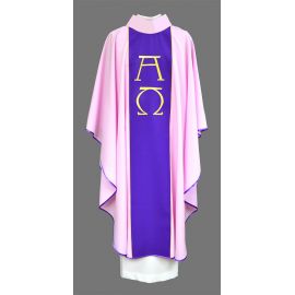 Ornat kapłański różowy, haftowany, Alfa i Omega (3K)