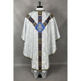 Ornat semi gotycki + stuła, bursa, manipularz, welon na kielich - tkanina żakard (16K)