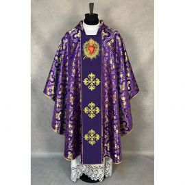 Ornat gotycki fioletowy, haftowany Serce w Koronie (16K)