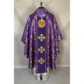 Ornat gotycki fioletowy, haftowany Serce w Koronie (16K)