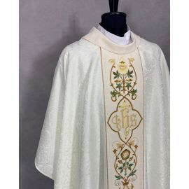 Ornat gotycki haftowany, ecru IHS (65K)