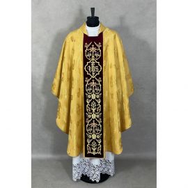 Ornat gotycki złoty, haftowany, pas aksamit IHS (74K)