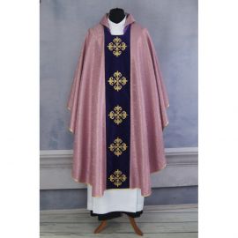 Ornat gotycki różowy pas fioletowy aksamit, haftowany (134K)