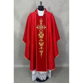 Ornat gotycki czerwony, tkanina żakardowa, pas haftowany (197K)