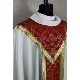 Ornat semi gotycki + stuła, kolor biały, tkane pasy (46K)