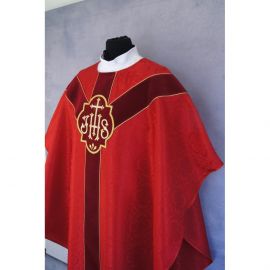 Ornat semi gotycki + stuła, kolor czerwony, aksamitny pas (54K)