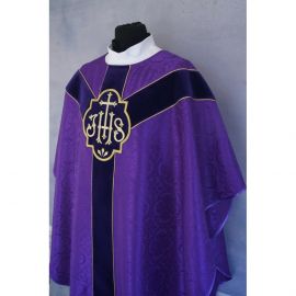 Ornat semi gotycki + stuła, kolor fioletowy, aksamitny pas (55K)