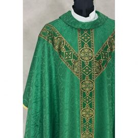 Ornat semi gotycki, zielony, tkanina żakard, pasy tkane (60K)