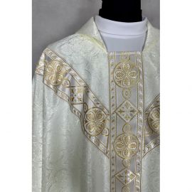 Ornat semi gotycki, ecru, tkanina żakard, pasy tkane (85K)