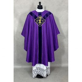 Ornat semi gotycki + stuła, kolor fioletowy, aksamitny pas (87K)
