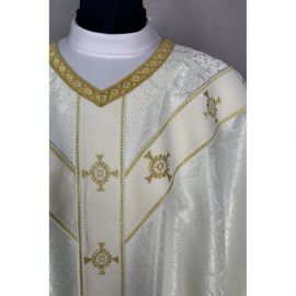 Ornat semi gotycki ecru + akcesoria, tkanina żakard, pasy aksamit (107K)