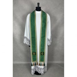 Ornat semi gotycki zielony + akcesoria, tkanina żakard, pasy aksamit (110K)