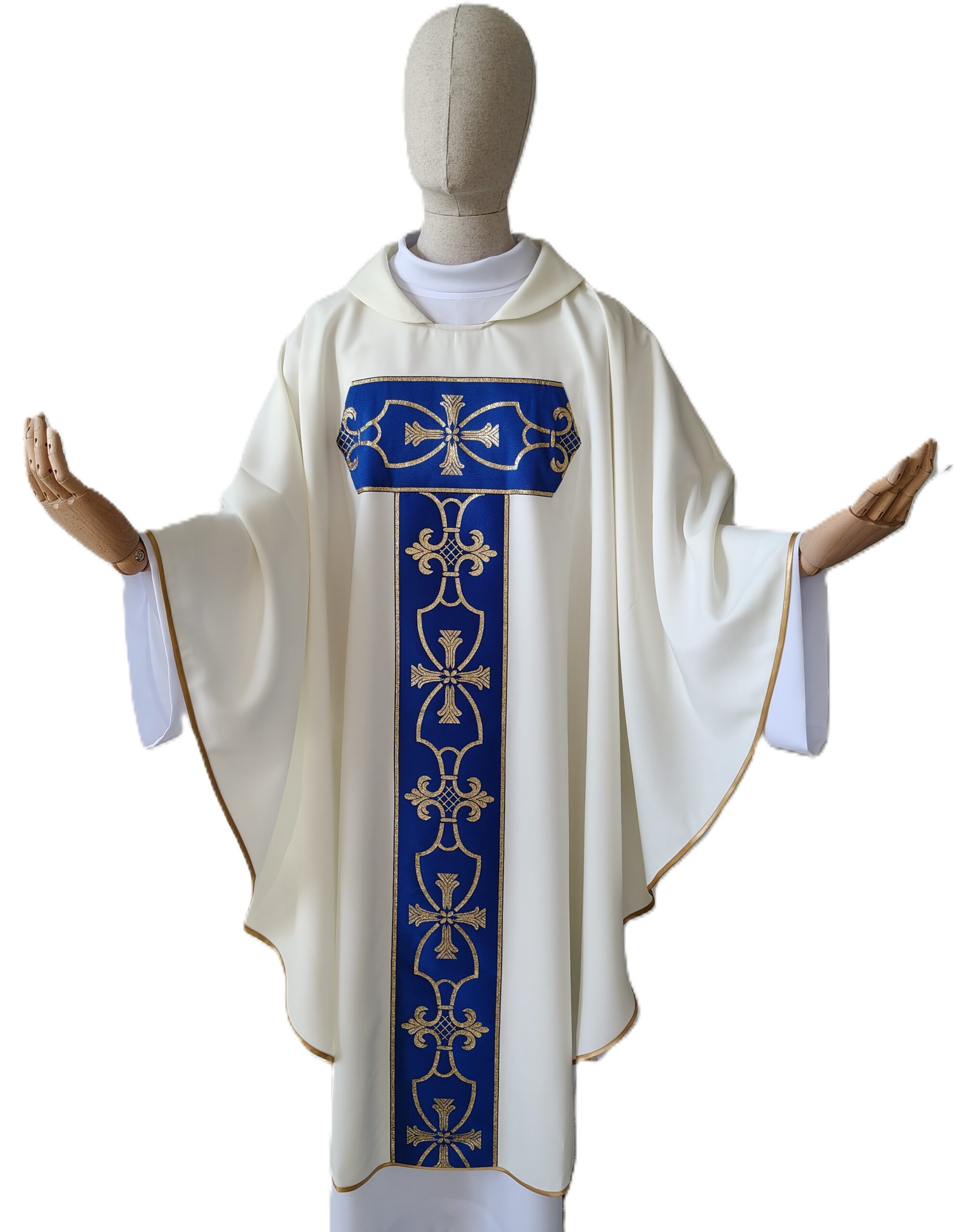 Ornat ecru Tau - pas maryjny, niebieski