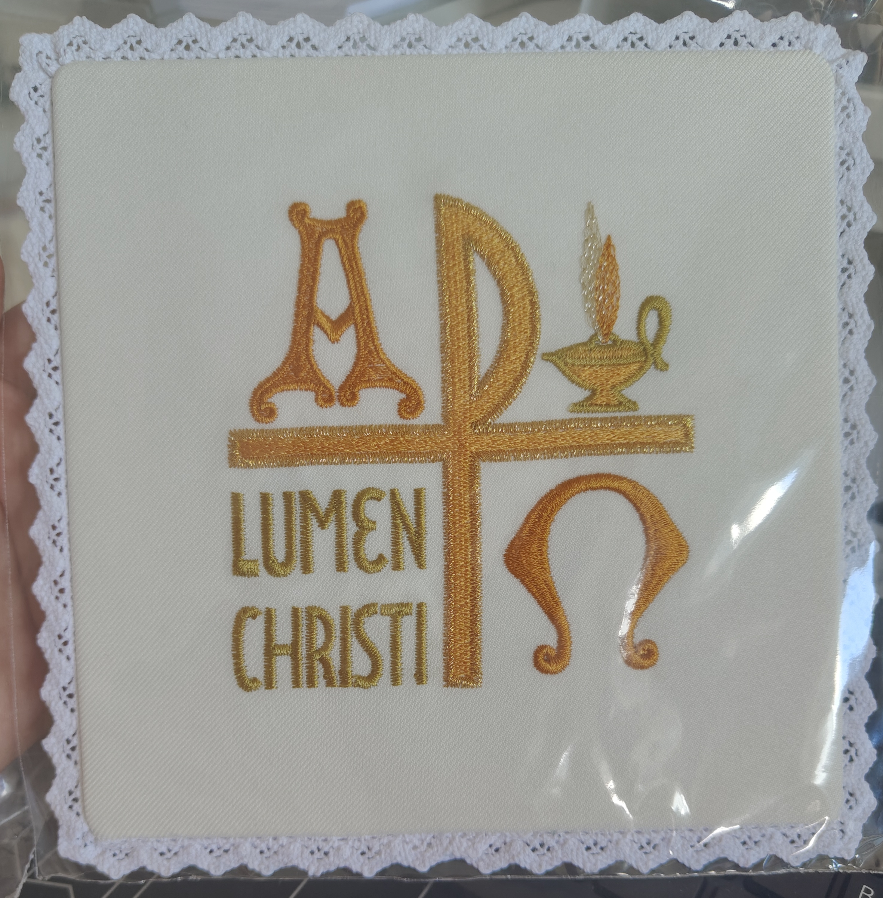 Palka ecru, złote wzory - Lumen Christi (Światło Chrystusa)
