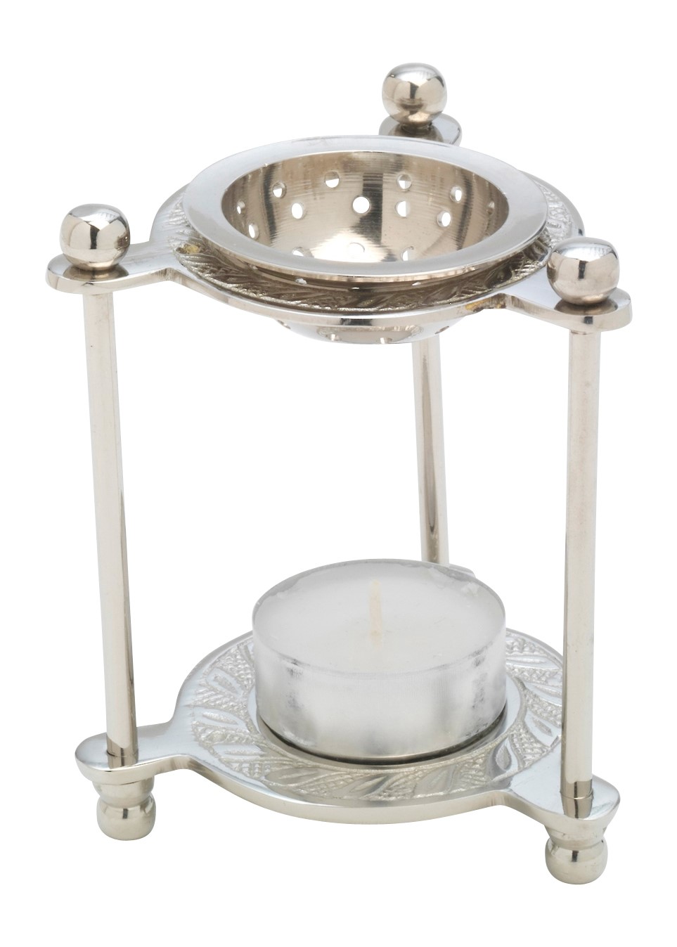 Kadzielnica na tealight z mosiądzu niklowanego, srebrna, 10 cm