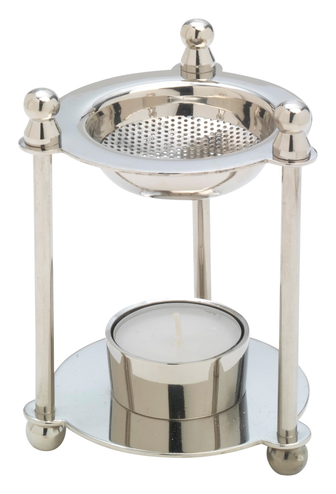 Kadzielnica na tealight z mosiądzu niklowanego, srebrna, 12 cm