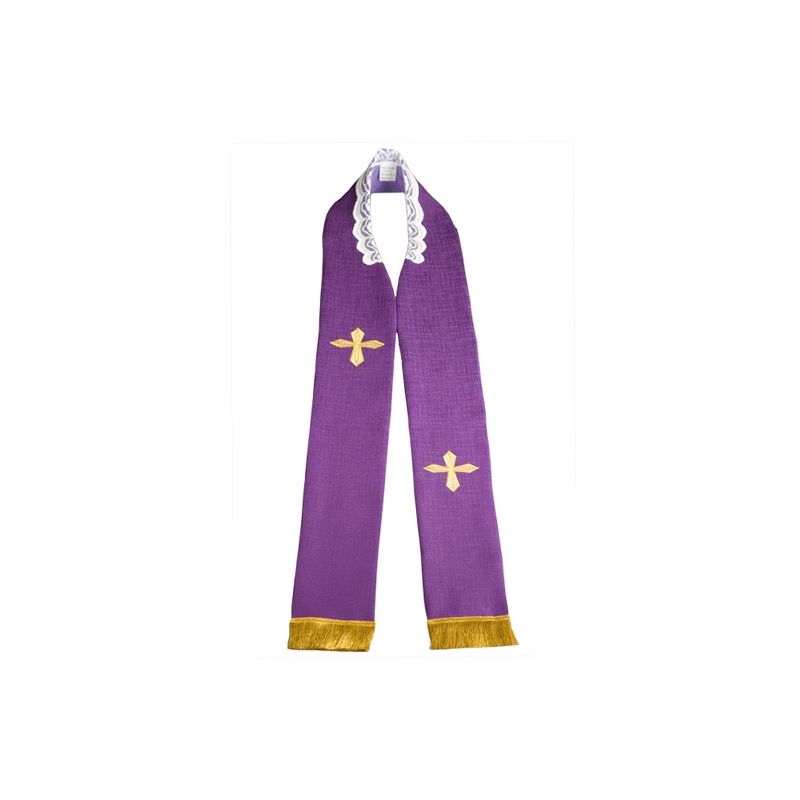 Stuła kapłańska haftowana - fioletowa (3)