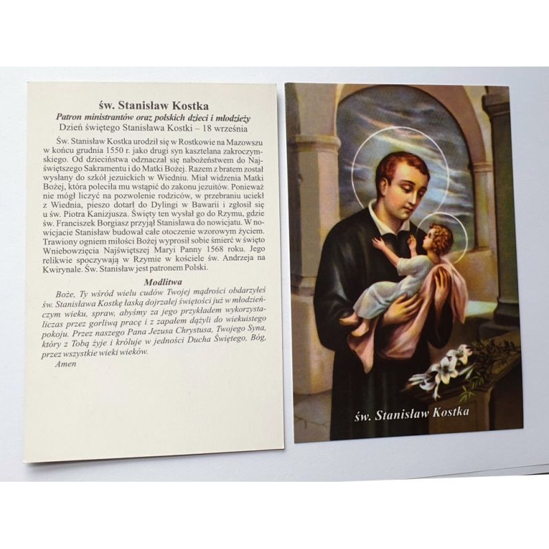 Duży obrazek z modlitwą do Świętego Stanisława Kostki - laminowany
