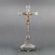 Krzyż ołtarzowy, mosiężny - srebrzony, stojący wys. 53 cm