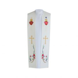 Stuła kapłańska haftowana - Serce, Krzyż (bawełna)